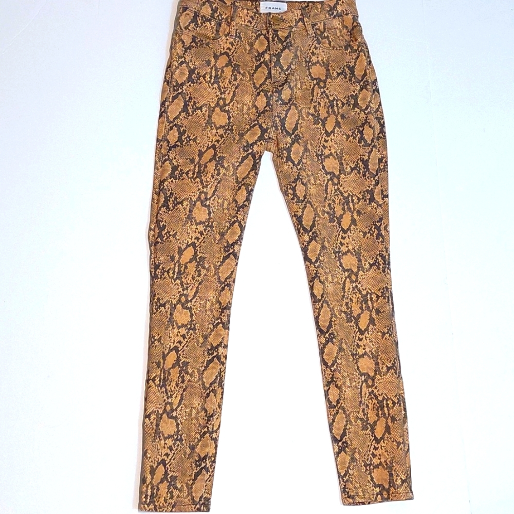 FRAME Le High Skinny Coated Python Snake Print Jeans, Size 26 - Picture 3 of 10